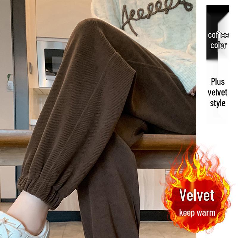 Maternity Slimming Postpartum Plus Velvet Cuffed Pants - Spring/Autumn Drawstring Sweatpants L