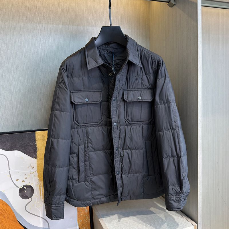 Limited Edition Quality Goods! 90% White Duck down Shirt-Style Lapel Short down Jacket for Men, Workwear with Multiple Pockets, Warm and Trendy Coat