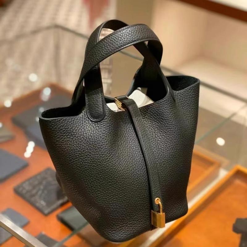 Vegetable Basket Handbag All Handmade Leather First Layer Cowhide Premium Versatile Bucket Bag Women's Bag