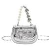 Niche and High-quality Pearl Chain Crossbody Mini Silver Hand-held Bag