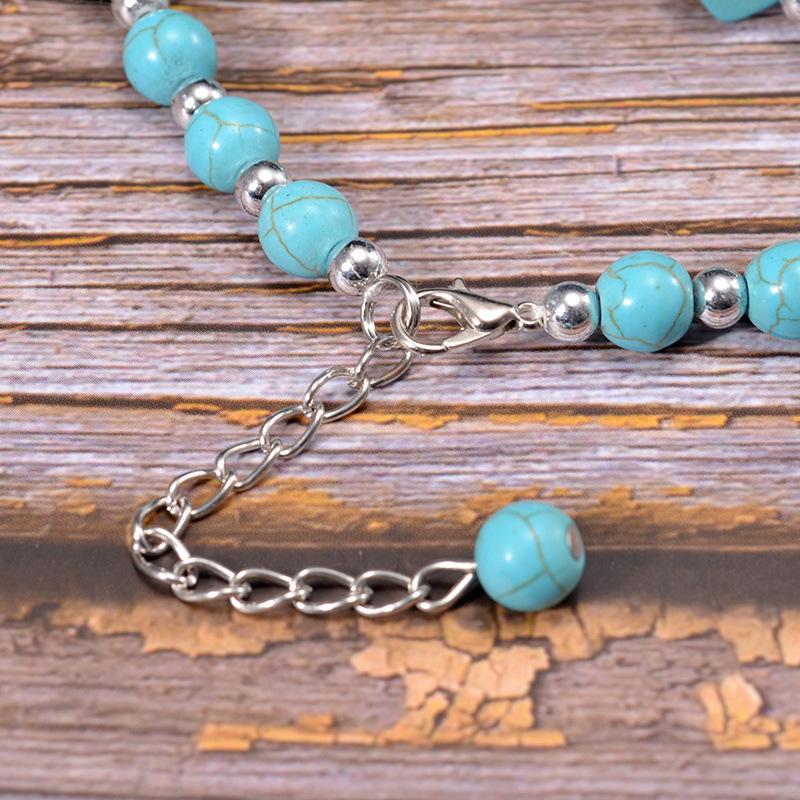 JMXD-Bohemian Handmade Beaded Necklace Turquoise Necklace Sweater Chain Multi-layer Beaded Pendant Vintage Long Necklace Women