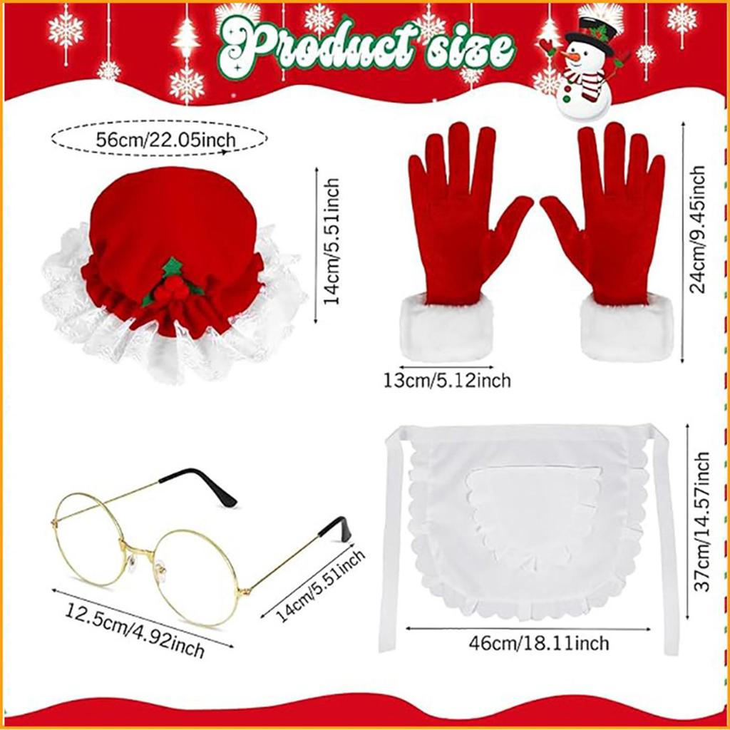 Santa Accessories Women Dress Up Glasses Apron Hat Gloves Christmas Santa Costume Accessories Set For Women Holiday Party
