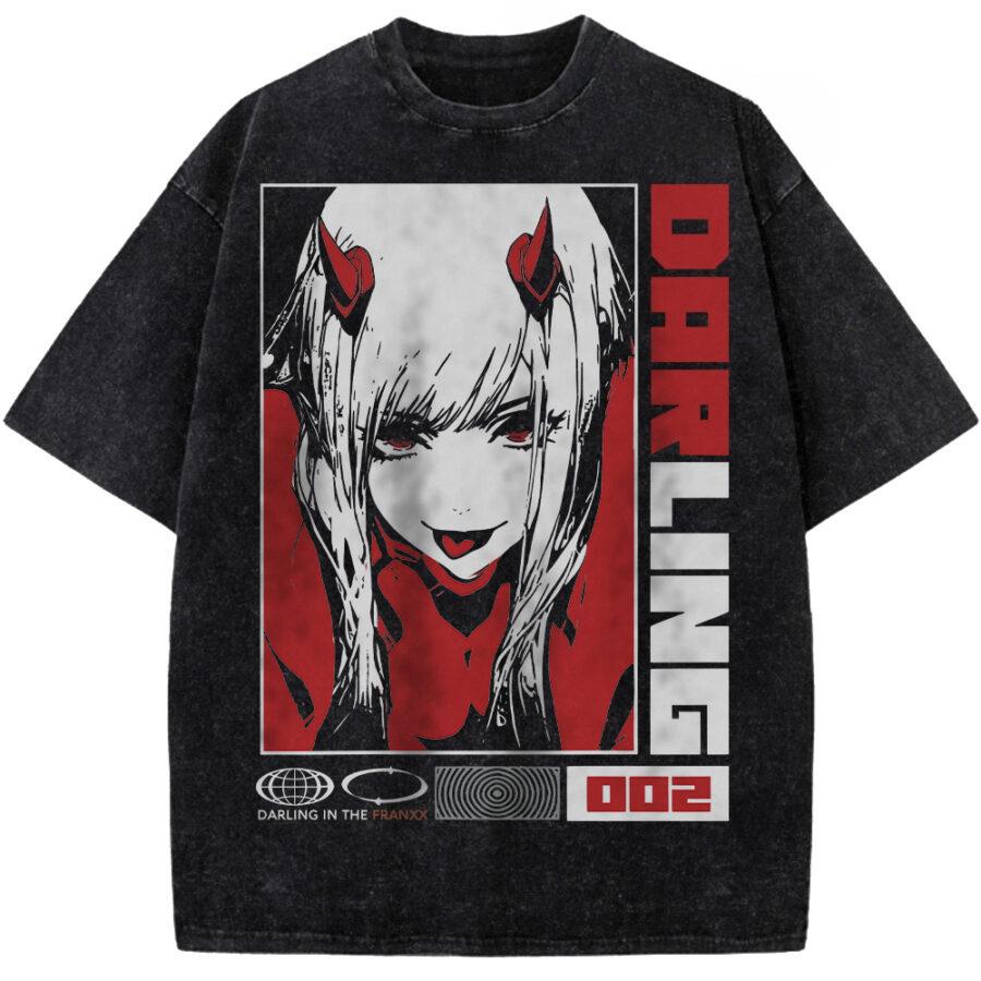 

Zero Two Darling In The Franxx Graphic T Shirt Men Women Cotton Tshirts Vintage Washed Tee Harajuku Male Oversized T-shirt S чёрный