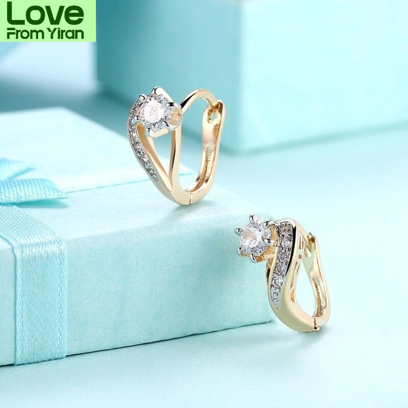Aaa Zircon Stud Earrings For Women Cute Champagne Gold Earrings For Girl Luxury Ladies Earrings Jewelry