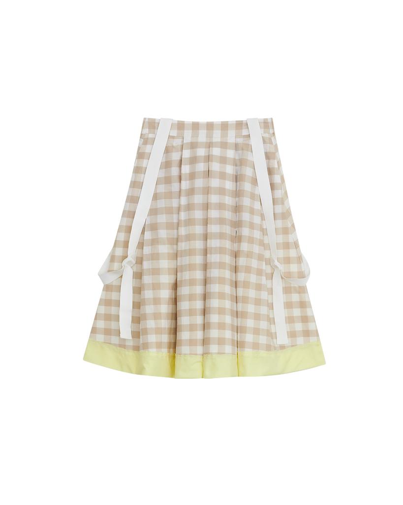 The Museum Visitor W Bondage Check Flare Skirt (Beige)