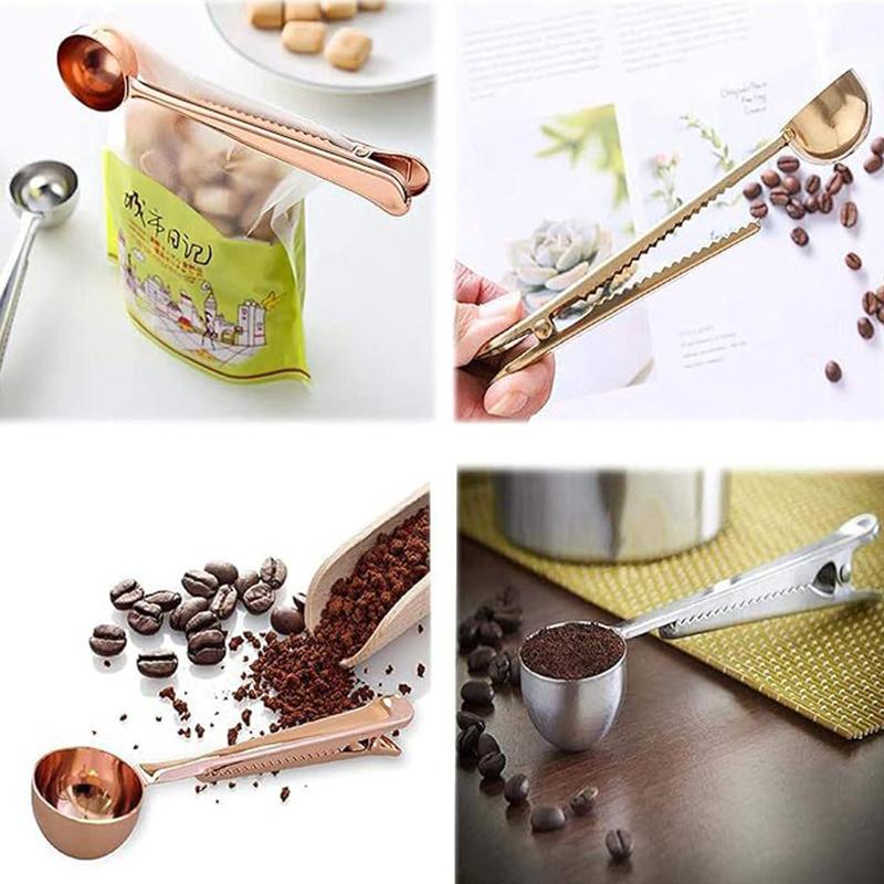 Stainless Steel Measuring Spoon Coffee Bean Spoon With Sealing Bag Clip Spice Milk Powder Scoop Baking Scale Spoon Kitchen Tool