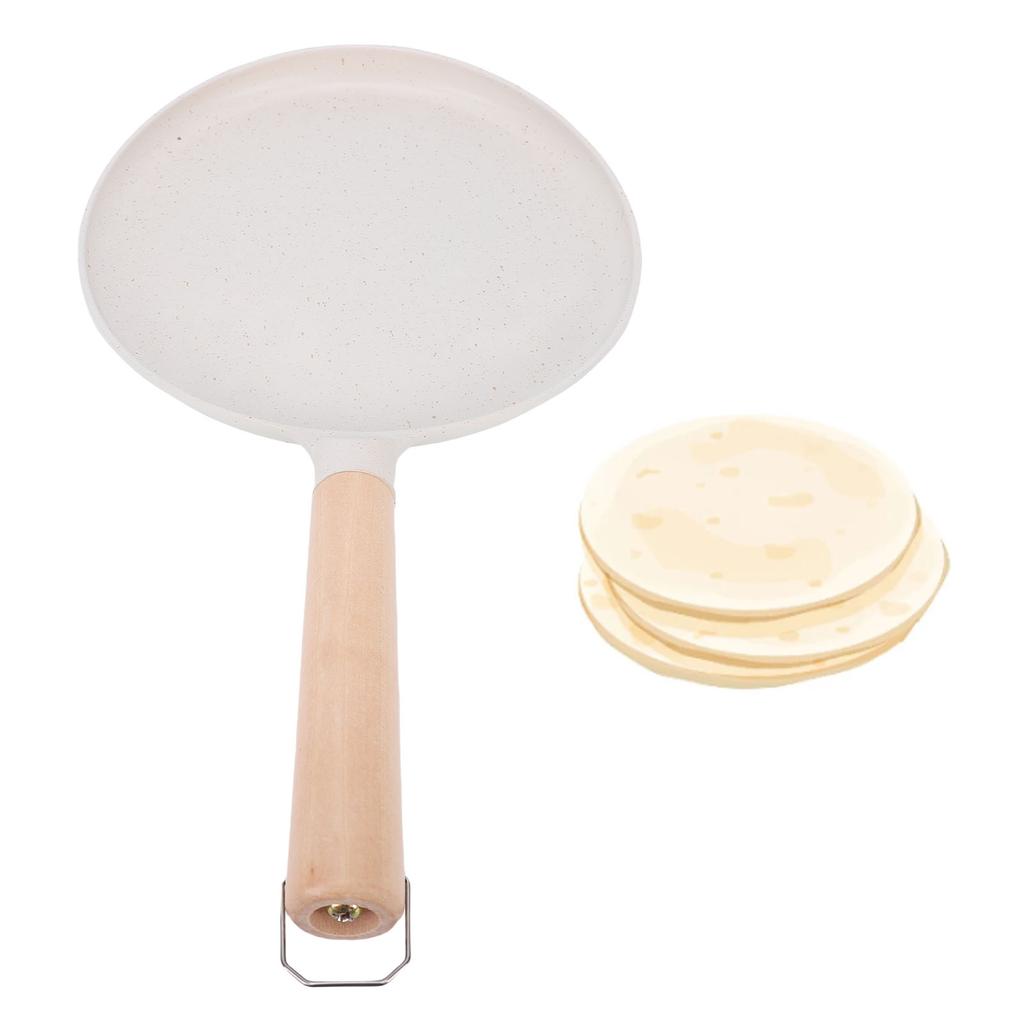 Pancake Griddle Anti Stick Coated Aluminum Alloy Flat Skillet with Wood Handle for Tortilla Roti Indian Pancake