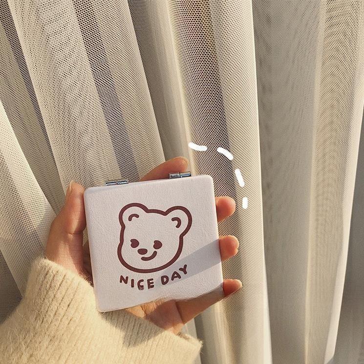 INS Korean Style Cute Bear Portable Folding Mirror Carry-on Cosmetic Mirror Female Student Dormitory Mini Double Mirror