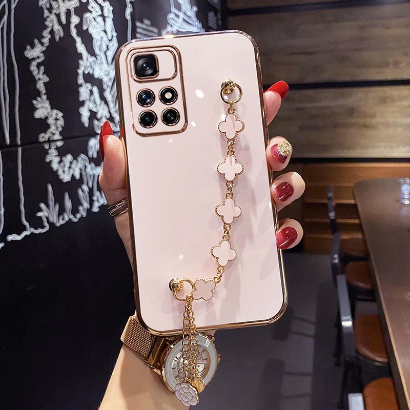 

Transsion ITEL A23Pro Four-Leaf Clover Bracelet Phone Case, Gold-Edged for A58/A49 - Full Coverage Hair Accessory A23 Pro