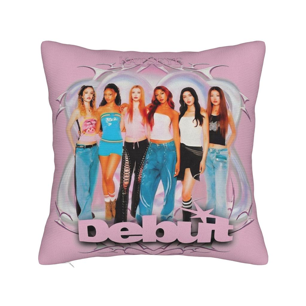Katseye Kpop Style Square Pillow Cases Cushion Cover Vintage Zippered Decorative Throw Pillow Case Cover For Home 45X45Cm