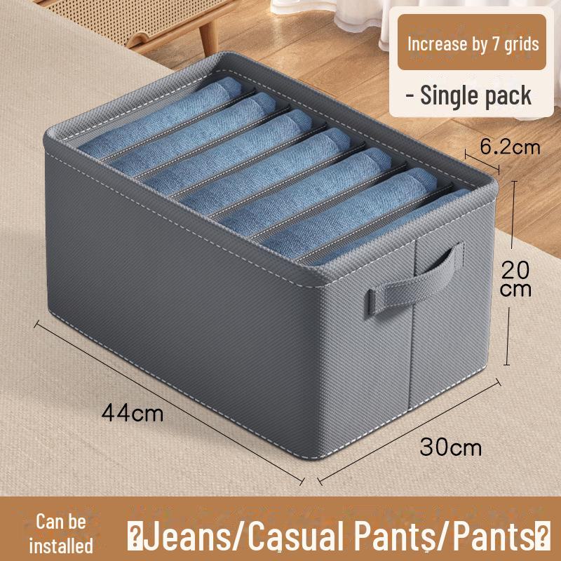 

Складна тканинна коробка для зберігання одягу з перегородками для штанів та іншого large 7 grids Чистий/сірий колір