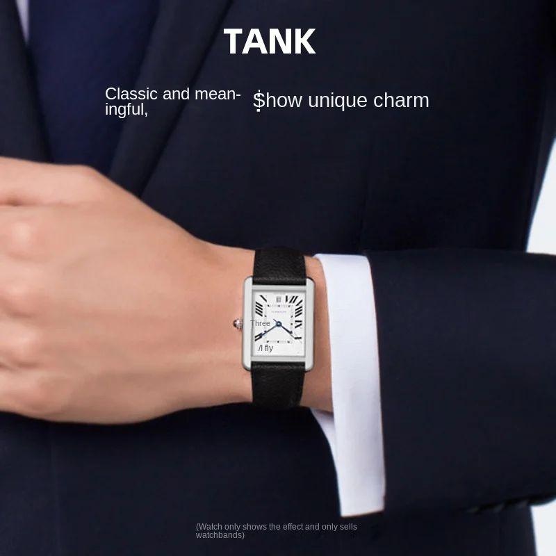 Pro Cartier Tank Must London Solo Řemínek k hodinkám z pravé kůže Rychloupínací Hovězí kůže Sklápěcí spona 16 17 19 20 22 23 mm