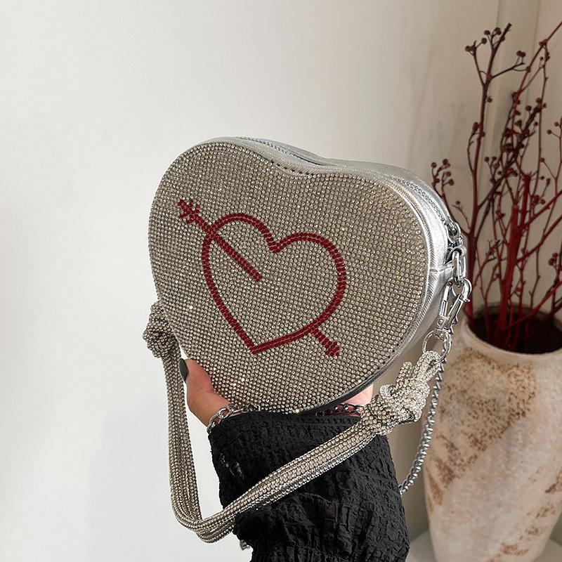 Bags women's bag fashion bright diamond love shoulder bag 2025 new Mori girl shoulder chain messenger bag