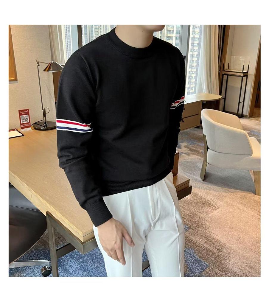 Unisex Striped Contrast Color Pullover Sweater – Round Neck Knit for Spring & Autumn