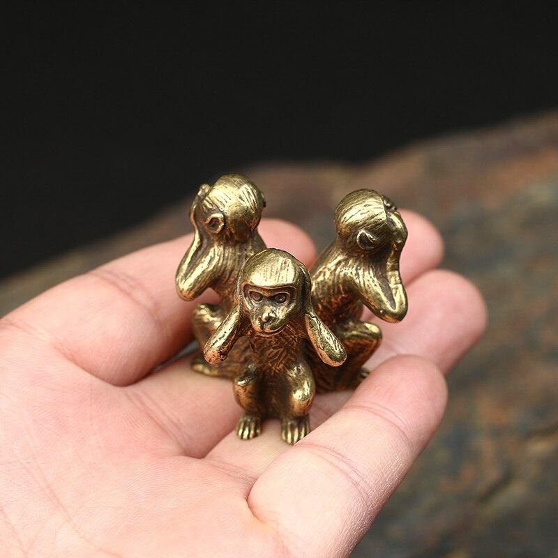 Vintage solid kobber Tre aper Te Kjæledyr Bronse Skulptur Hjemmeinnredning Tilbehør Bronse apefigurer Miniatyrer Skrivebordsdekor
