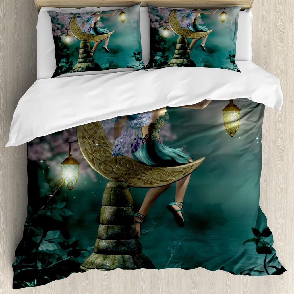 Fantasy Duvet Cover Knight Don Quixote Horse On Dragon Valley Medieval Image Print Double Queen King Size Polyester Qulit Cover