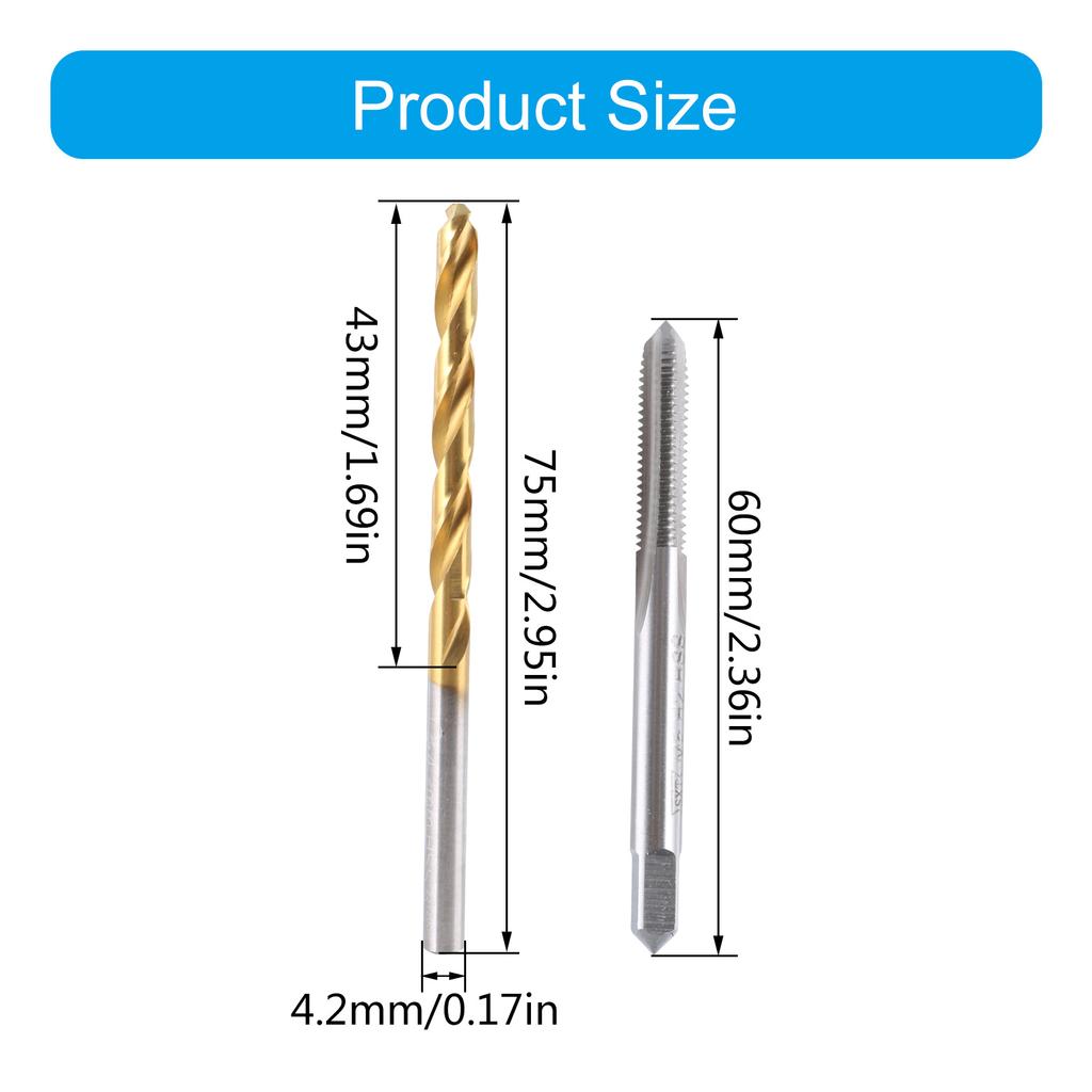 Metric Tap Drill Bit Set 2Pcs M5x0.8 Straight Flute Thread Tap 2Pcs 4.2mm Twist Drill Bit Coated Screw Threading Tool