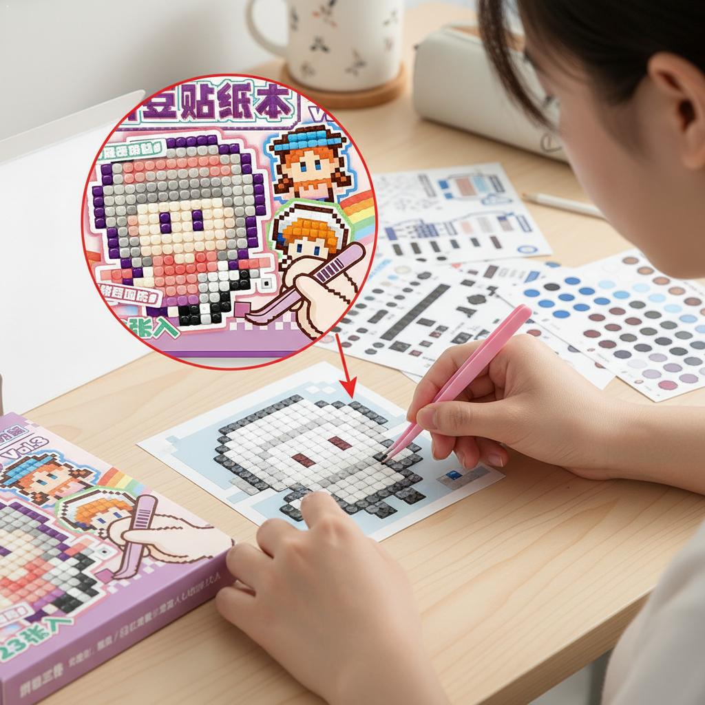 Cartoon Pixel Animal Fuse Bead Sticker Book - 23-Page Creative Activity Kit Fun Educational DIY Toy For Kids’ Handcraft