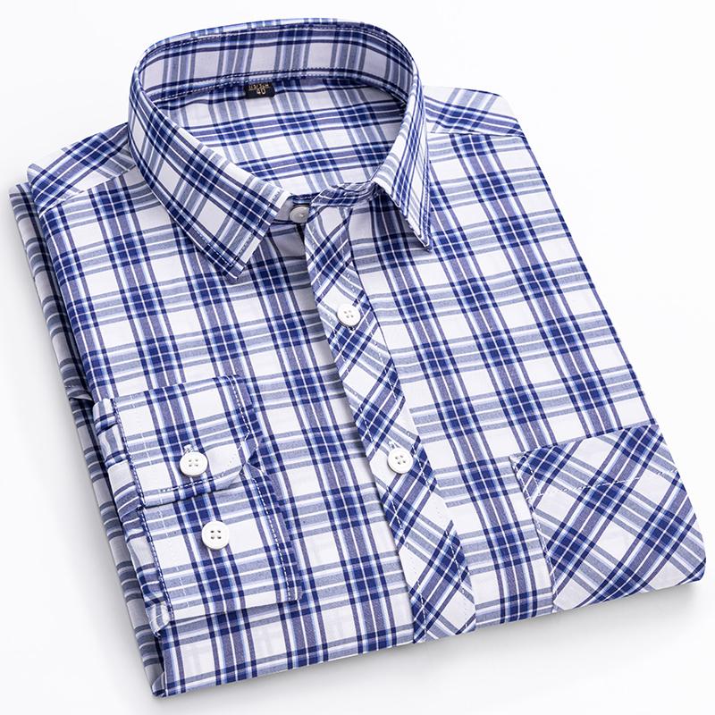 

Spring Summer Thin Men s Shirt Long-Sleeved Cotton Plaid Shirt Formal Fashion Soft Breathable Classic Basic Casual Shirts 44