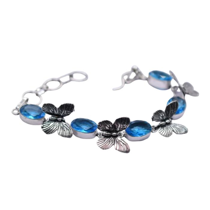 Blue Topaz Gemstone Silver Plated Handmade Bracelet Jewelry BR 144