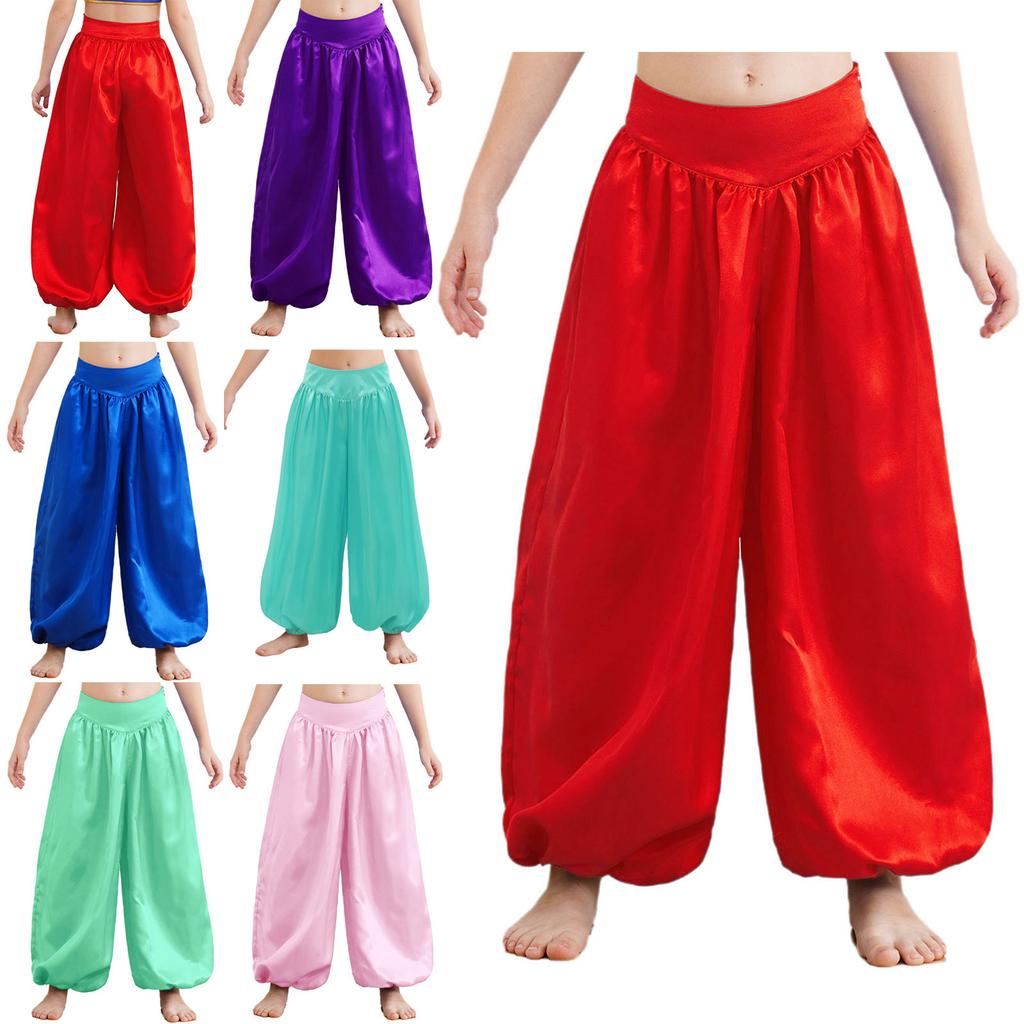 Kids Girls Belly Dance Pants Bloomers Satin Harem Pants Loose Casual Baggy Pants Trousers Halloween Arabic Lantern Pants