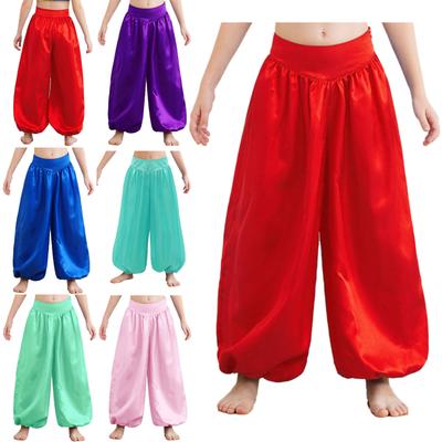 Kids Girls Satin Harem Pants Belly Dance Costume Tribal Arabic Princess Wide Leg Trousers Palazzo Pants