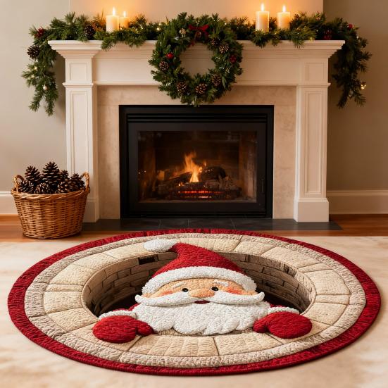 Christmas 3D Rug Optical Illusion Santa Claus Round Floor Mat Non-Slip Xmas