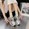 Luxary Women Sneakers Korean Version Women Running Shoes Fashion Trend Thick Sole Sport Shoes Breathable Mesh Silver Casual Shoe