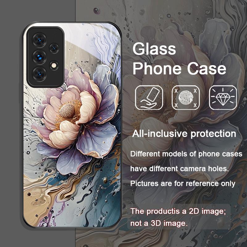 Luxury Lotus Marble Floral Pattern Tempered Glass Phone Case for Samsung Galaxy A56 A72 A55 A54 A53 A52 A36 A15 A14 A13 5G Cover