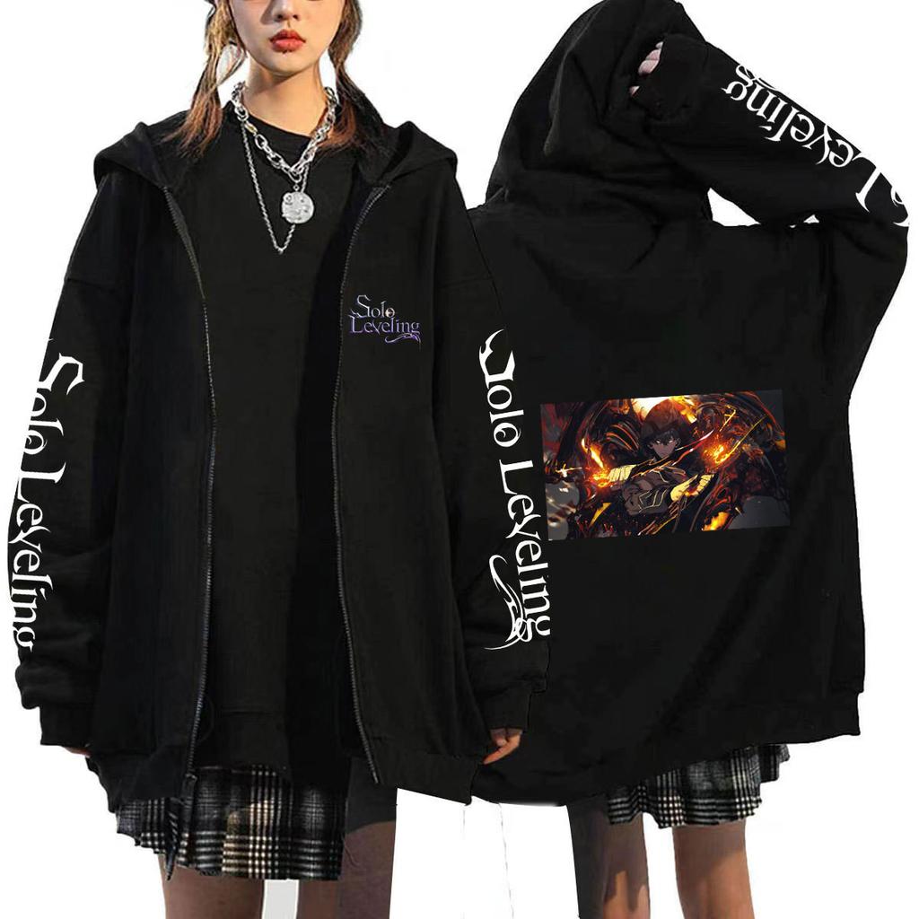 Solo Leveling Harajuku Anime Zipper Hoodies Mens Casual Zipper Coats Cartoon Printed Sweatshirts Hip Hop Hoody Streetwear Hooded Cardigan Tops