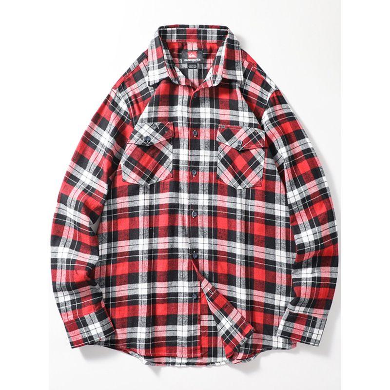 Retro Casual Brushed Long Sleeve Export Plaid Shirt