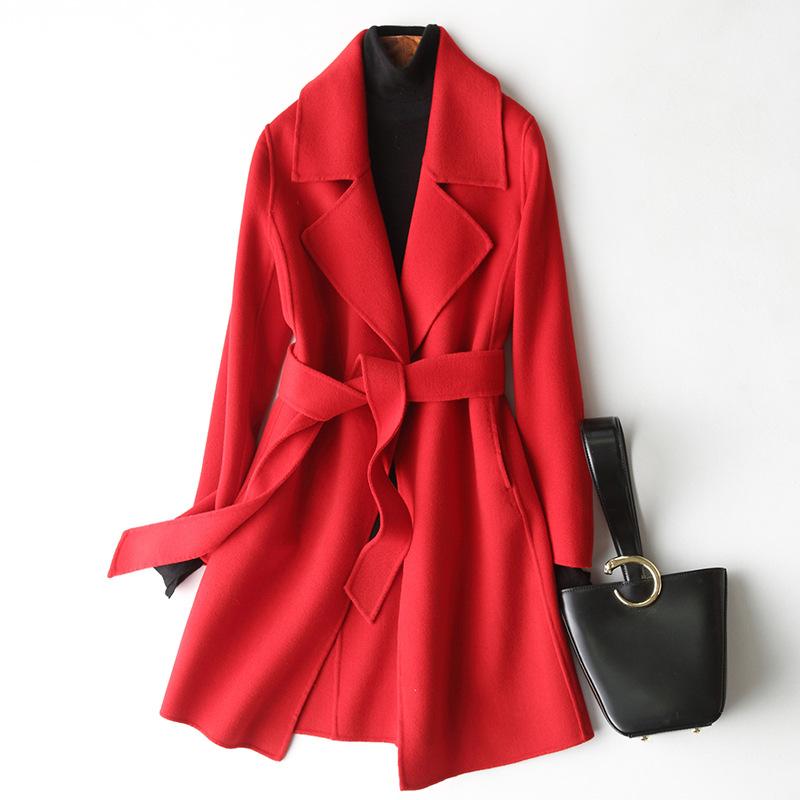 Small spring, autumn and winter new double-sided woolen cashmere coat women's medium and long woolen coat