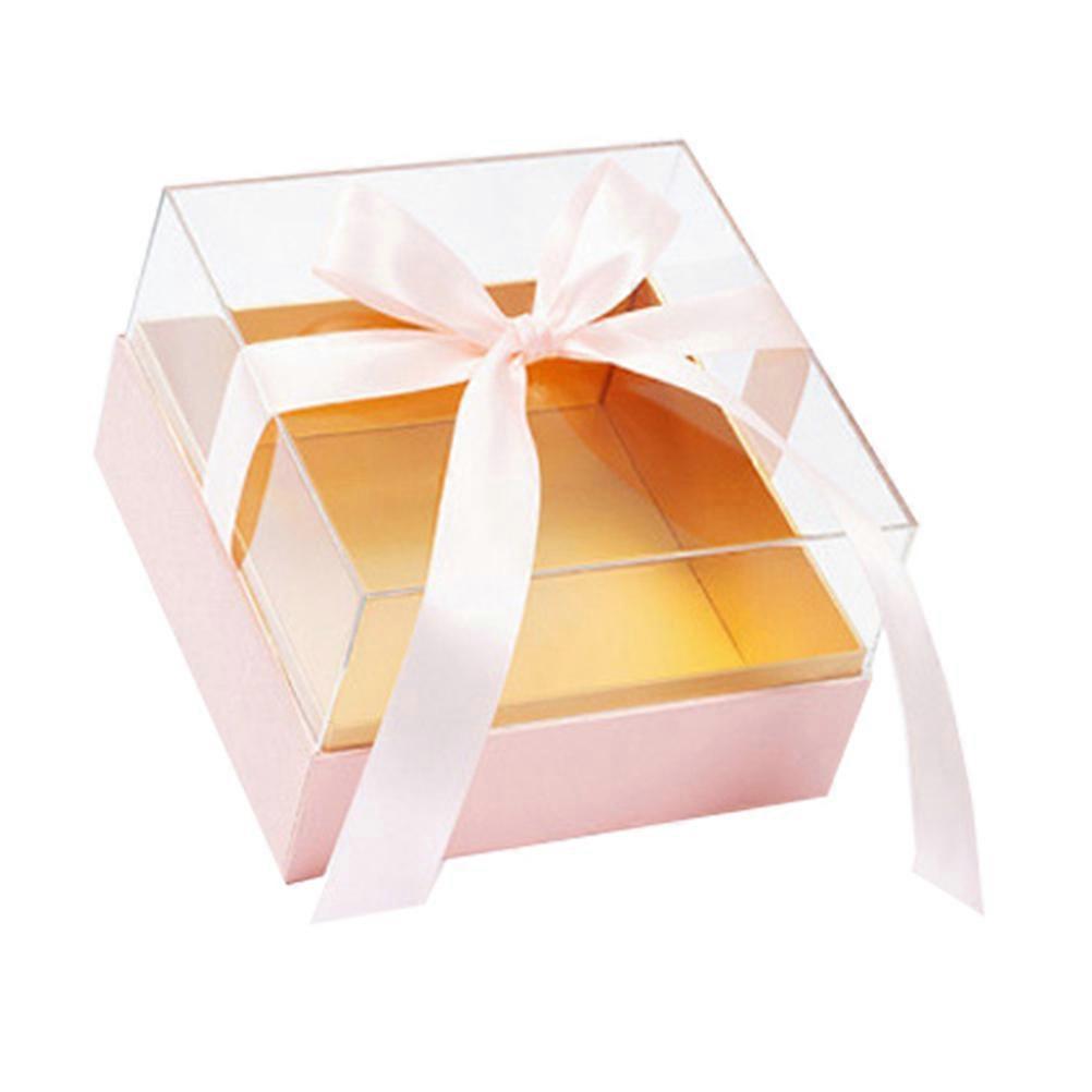 Floral Box Flower Square Shape Flower Box for Homes Pink Acrylic Paper Fabric Flower Preservation 1Pcs