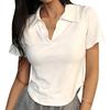 Women's Summer Korean Style Slim Lapel Tee - Solid Color, Short Sleeve, Casual Trend