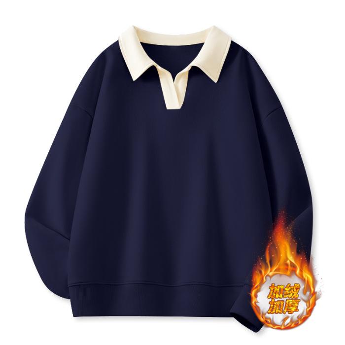 

#грамм серебристо-лисий бархатный лацкан контрастного цвета ло рубашка свободный осенне-зимний парный свитер (начиная с десяти штук) 2XL тёмно-синий