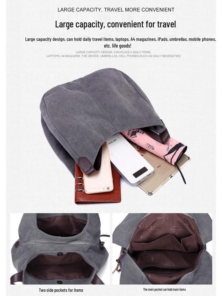 Large Capacity Canvas Tote Bag with Three-Layer Pockets - Ladies' Casual Shoulder Handbag