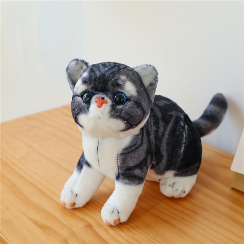 Adorable Plush Gray Cat Toy Realistic Short-haired Stuffed Animal Doll For Kids