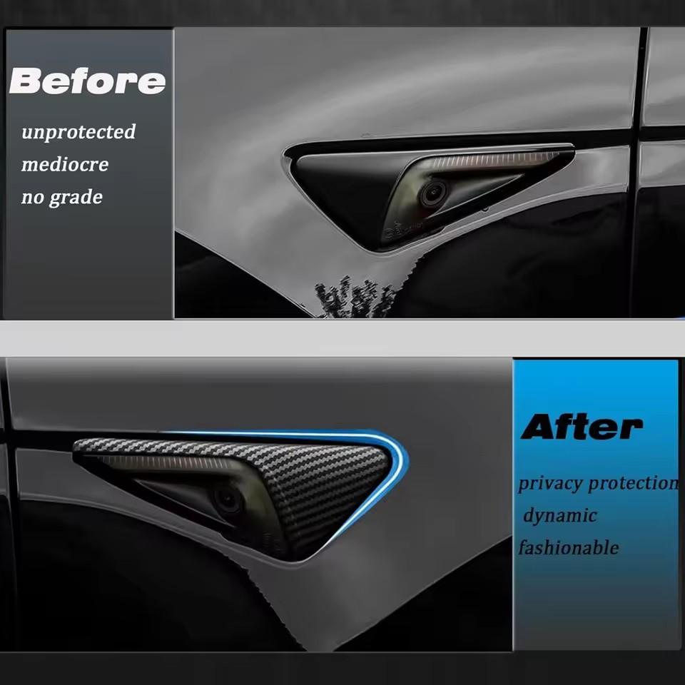 ABS Carbon Pattern Side Camera Cover For Tesla Model 3/Y 2025 ABS Leaf Board Sticker Accessories