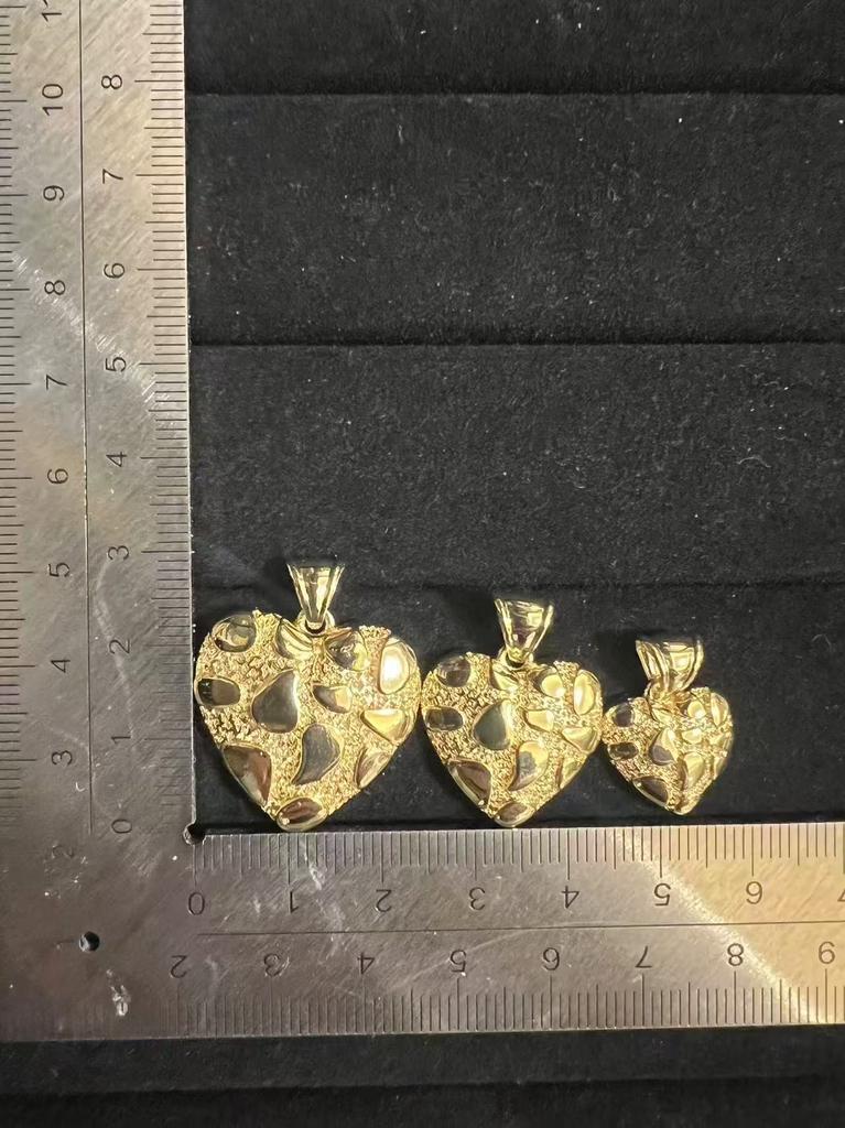 Hip Hop Unique Design Gold Nugget Diamond Cut Heart Shaped Charm Pendant Necklace for Women/Men Jewelry