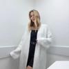 2025 Europäischer & Amerikanischer Faux Nerz Extra Langer Strick-Cardigan mit V-Ausschnitt für Herbst/Winter