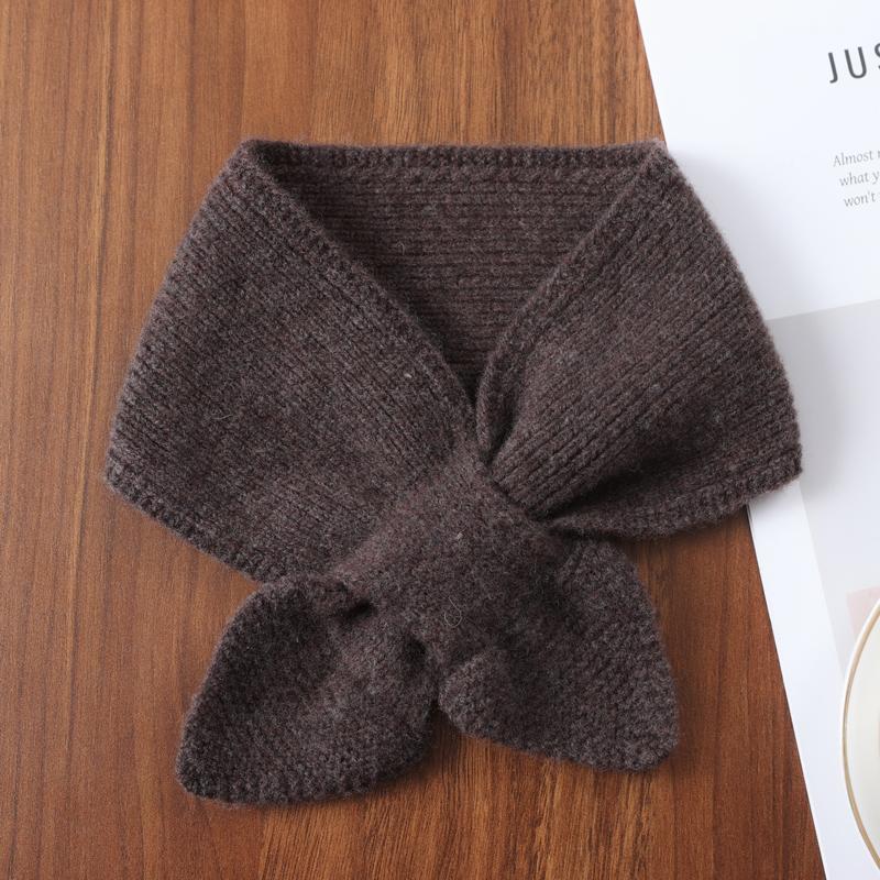 

100%Wool Ring Scarf For Women Winter Bow Tie Small Cross Scarves Korea Fashion Fake Collar Soft Warm Neckchief Girl 14x70cm 10x70cm
