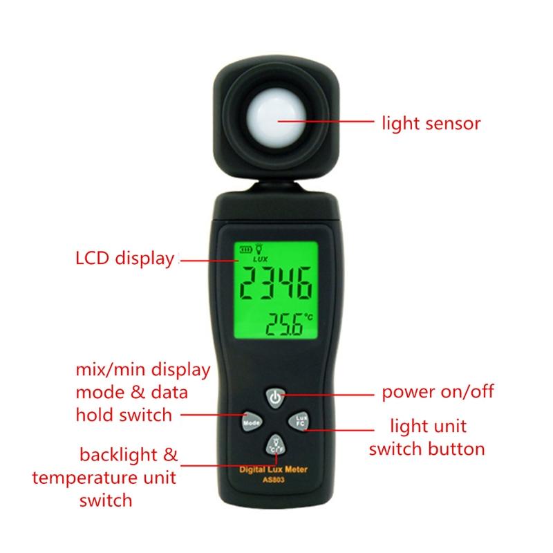 AS803 Luxmeter Digital Light Meter for Lux Meter Photometer Radiometer LCD Handheld for Led Garden Grow Lights Aquarium