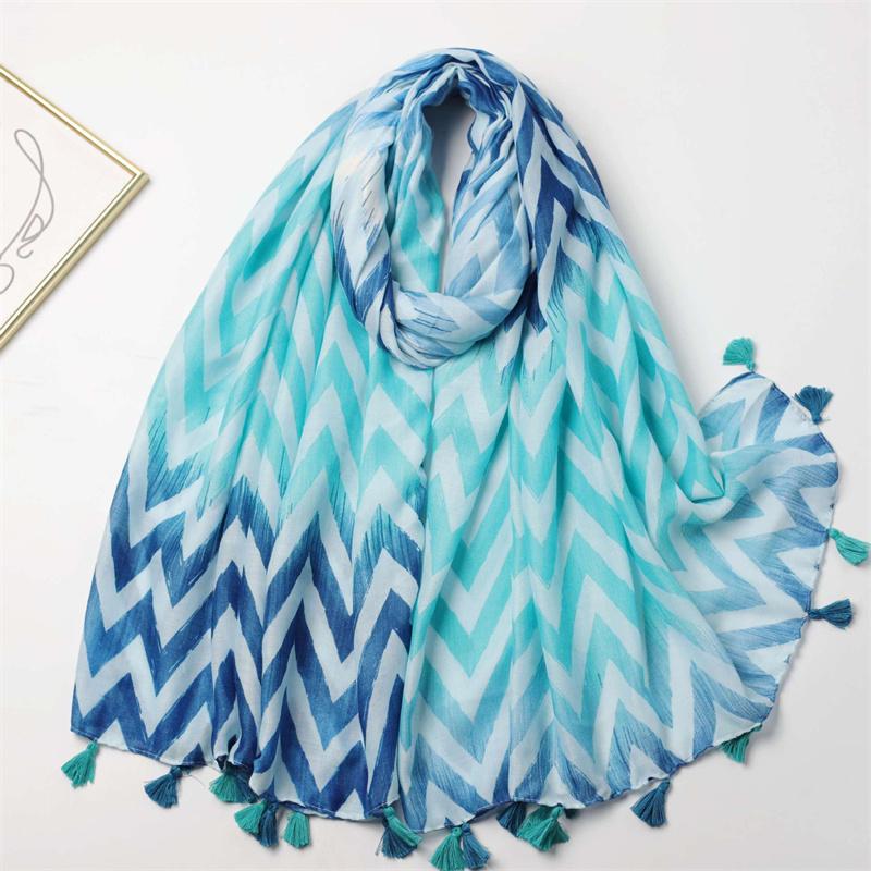 Winter Thick Wave Stripe Viscose Scarves Women High Quality Print Shawls And Wraps Pashmina Stole Bufandas Muslim Sjaal 180*90Cm