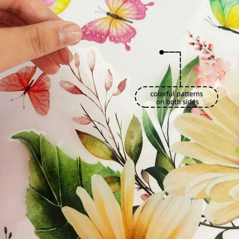 Window Stickers Daisy Butterfly Design for Home Kitchen Bathroom Office 2 Pieces Static Cling Easy Application