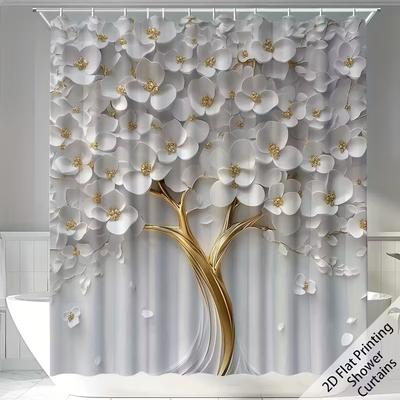 Vikama Fleur d'arbre dorée Rideau de douche Imperméable et résistant à la moisissure Salle de bain à la maison Paravent de douche Décoration de maison