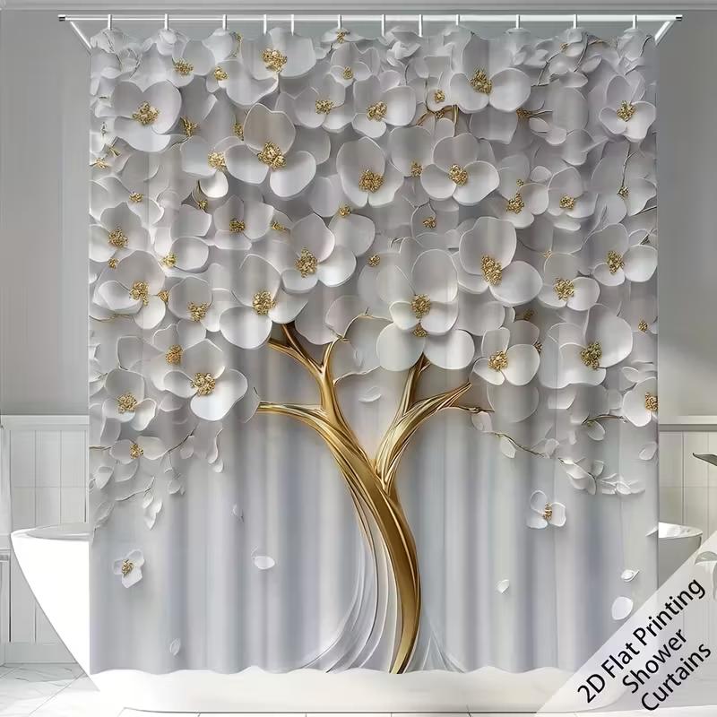 

Vikama Golden Tree Blossom Shower Curtain Waterproof And Mould-Resistant Home Bathroom Shower Screen Home Decor W60H190(CM)-1 Pcs