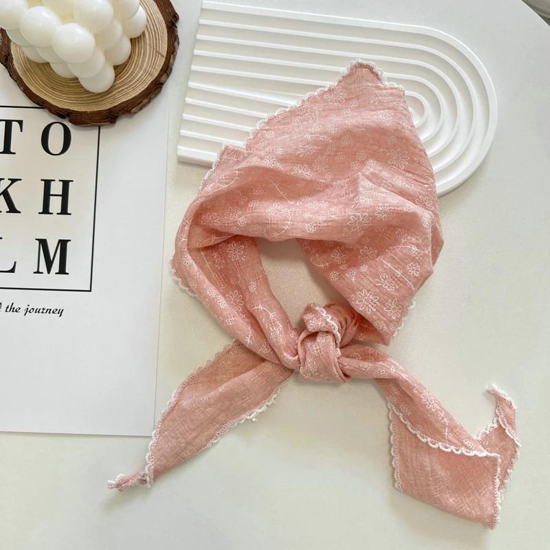 

2025 Flower Neck Scarf Shawl Summer Triangle Hair Head Wrap Headband Handkerchief Hair Ties Bandanas Hair Ribbon For Women 90cmX29cm