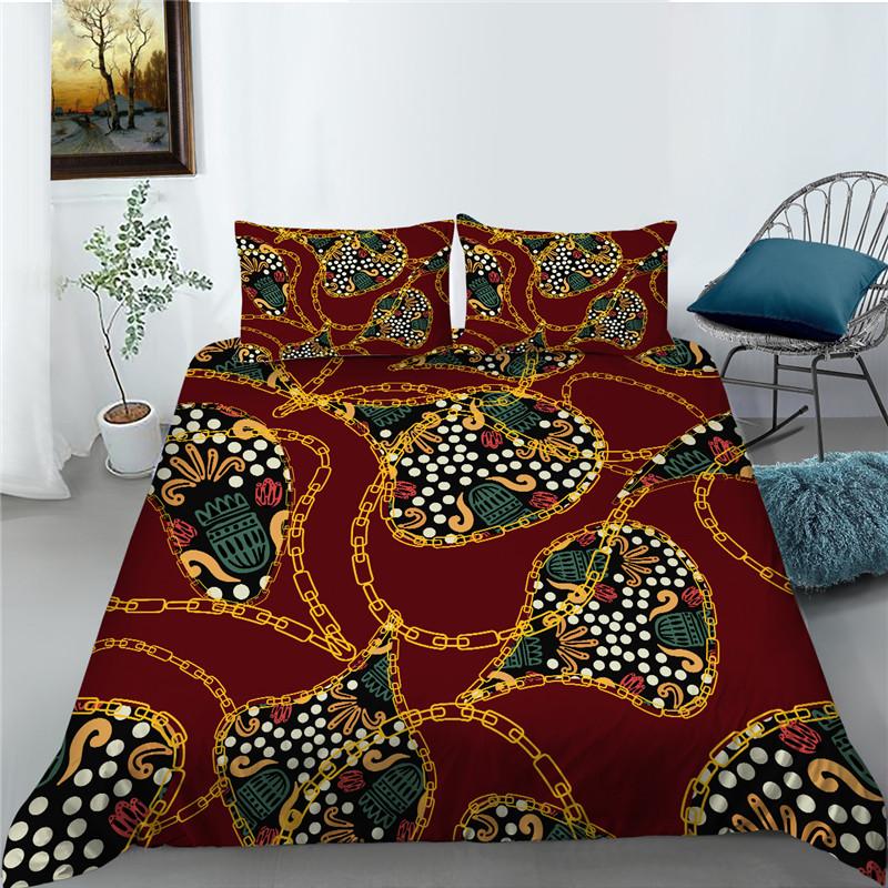 Bettbezug-Set mit Leopardenmuster, Mikrofaser, europäischer Retro-Klassiker, Druck, Doppelbett-Bettbezug mit Leopardenmuster und Goldkette, Kingsize