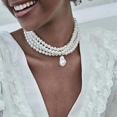 Europäische und amerikanische Retro-Barock-Imitationsperlen-Choker-Halskette