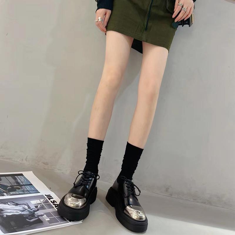 Arrival Women Iron Thick Bottom Increased Lace-Up Casual Platforms  Leather Thick Heels Spring Shoes Woman Mature Concise